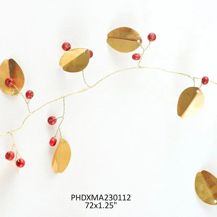 Gold Leaf and Wooden Bead Berry Garland