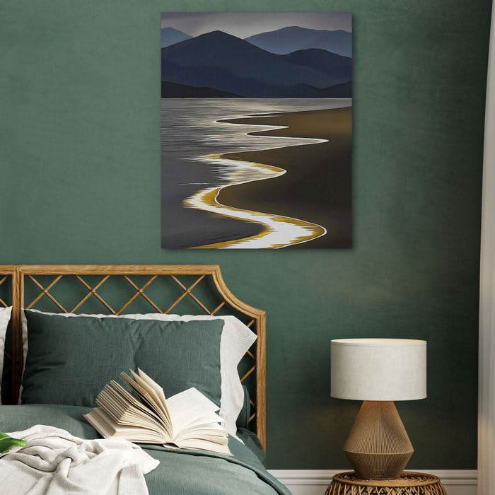 Gold Shoreline - Nature Wall Art in Black Frame