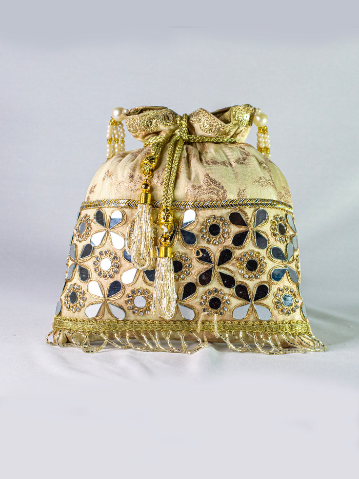 Golden Banarasi Hand Embellished Potli
