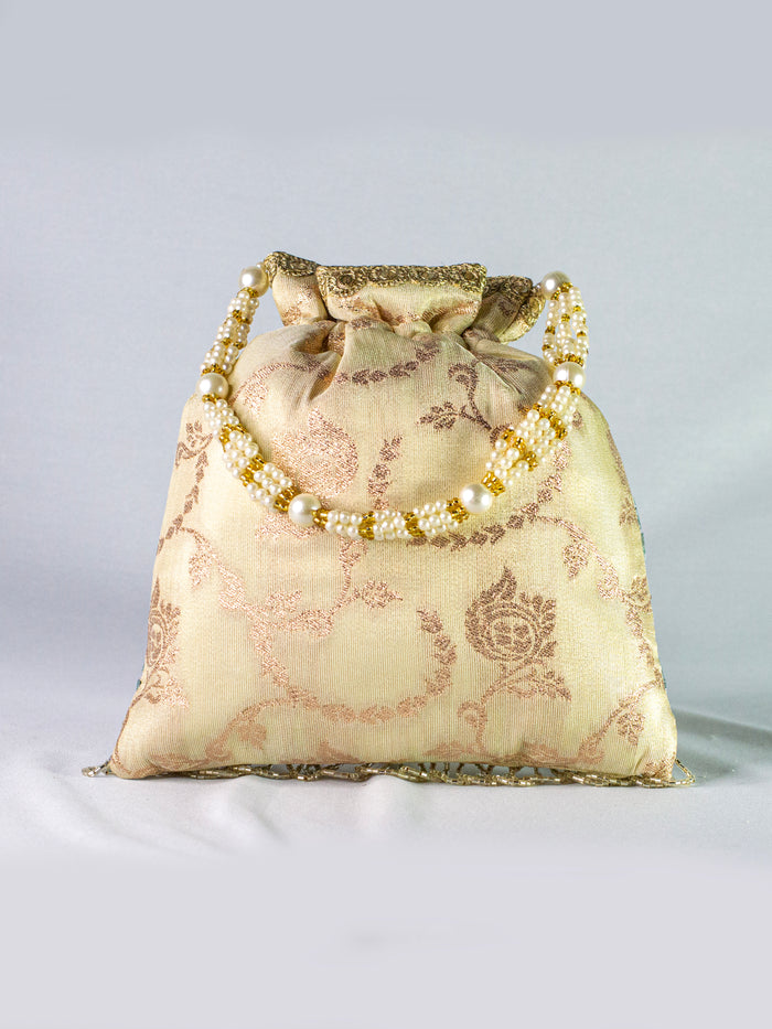 Golden Banarasi Hand Embellished Potli