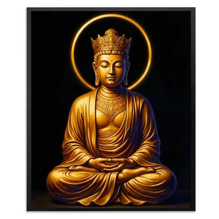 Golden Buddha Crowned canvas wall art, room view