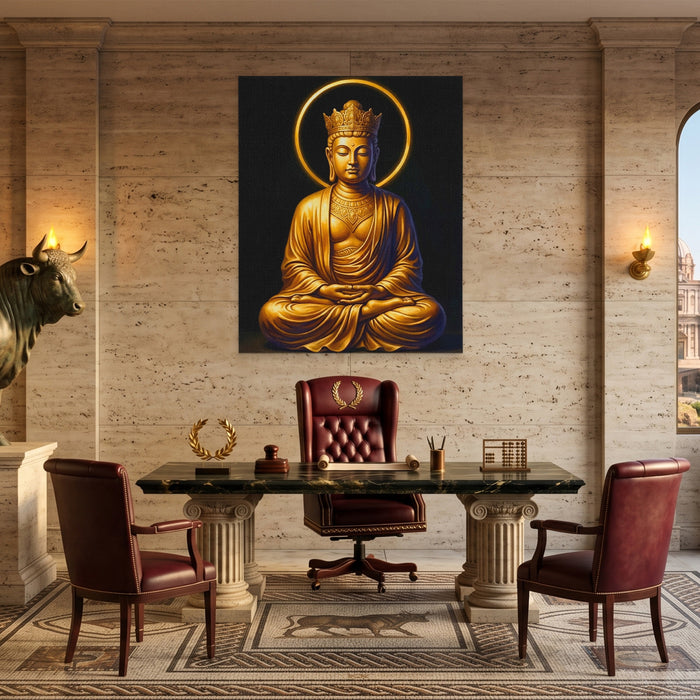 Golden Buddha Crowned canvas wall art, room view