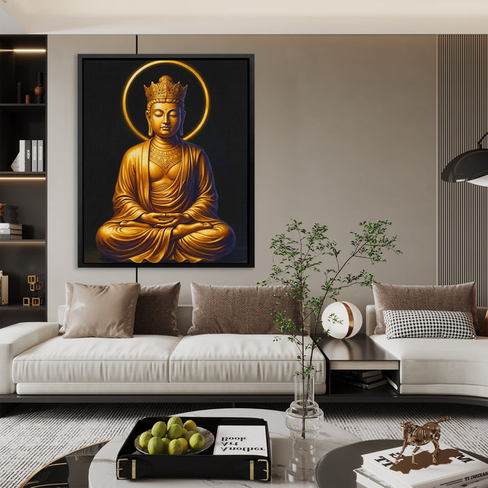 Golden Buddha Crowned canvas wall art, room view