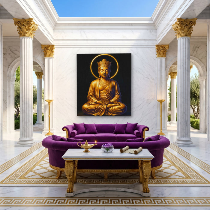 Golden Buddha Crowned canvas wall art, room view
