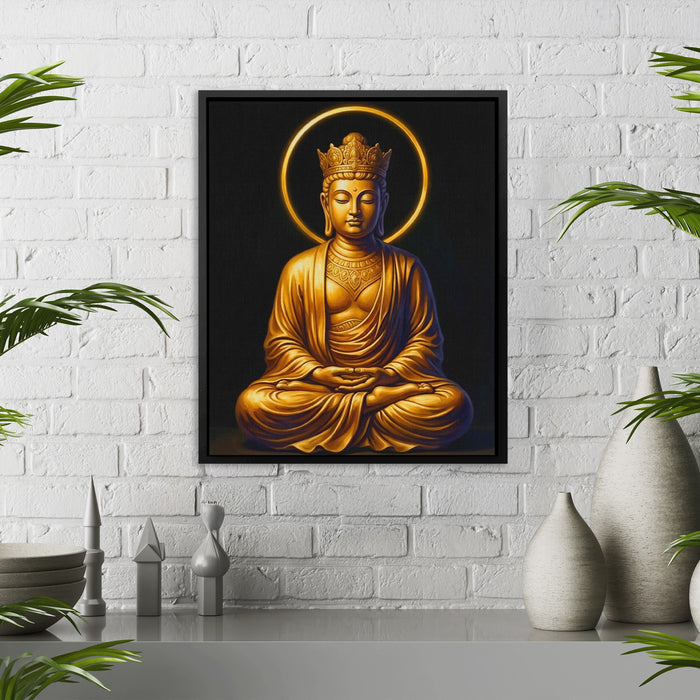 Golden Buddha Crowned canvas wall art, room view