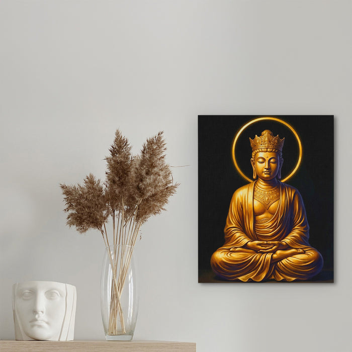 Golden Buddha Crowned canvas wall art, room view