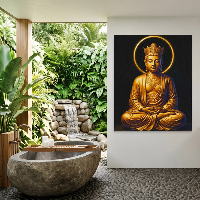 Golden Buddha Crowned canvas wall art, room view