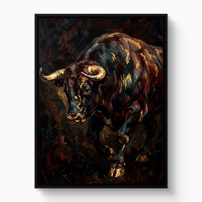 Golden Bull Charge — golden bull charge white studio framed black