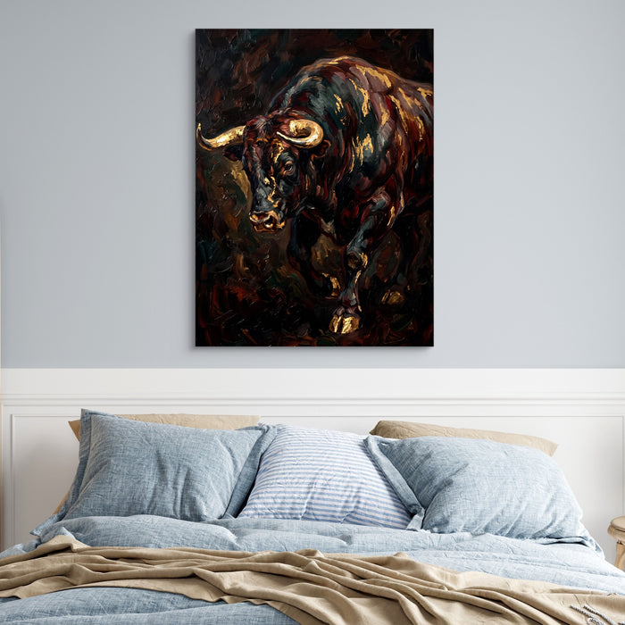 Golden Bull Charge — golden bull charge sq blue bedroom 1port flush print