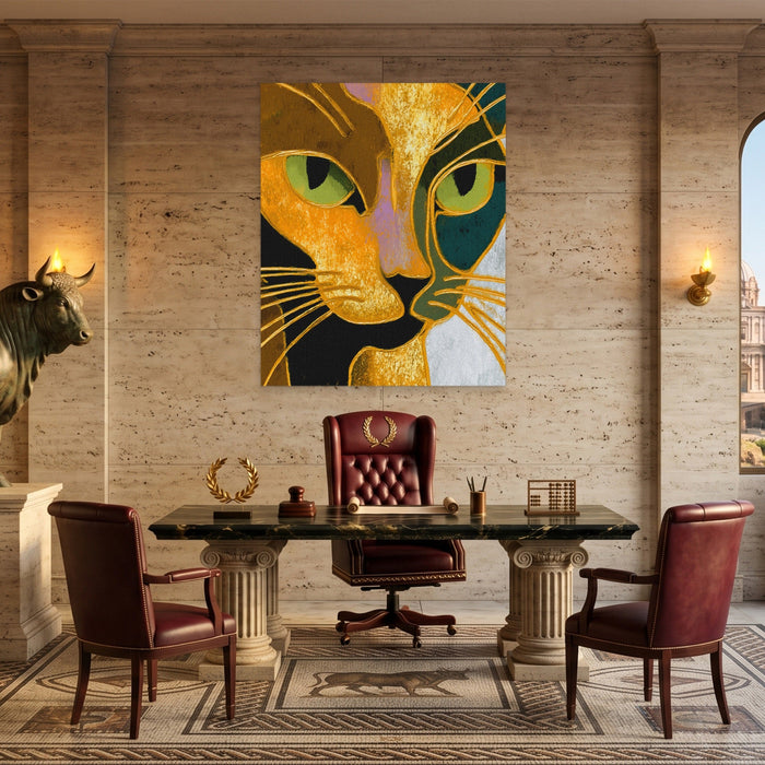 Golden Cat Profile canvas wall art, room view