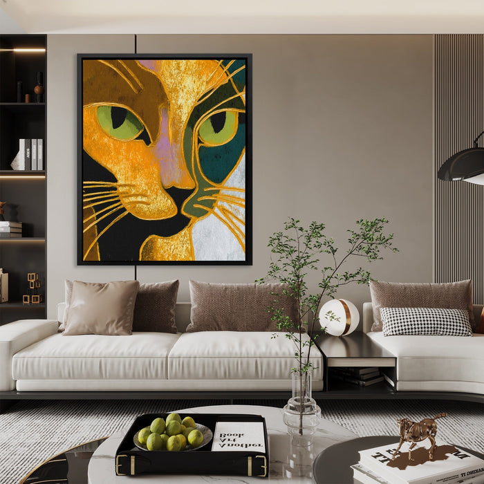 Golden Cat Profile canvas wall art, room view