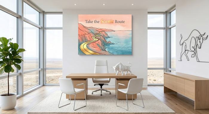 Golden Coastal Road — golden coastal road office space with furniture 1land flush print