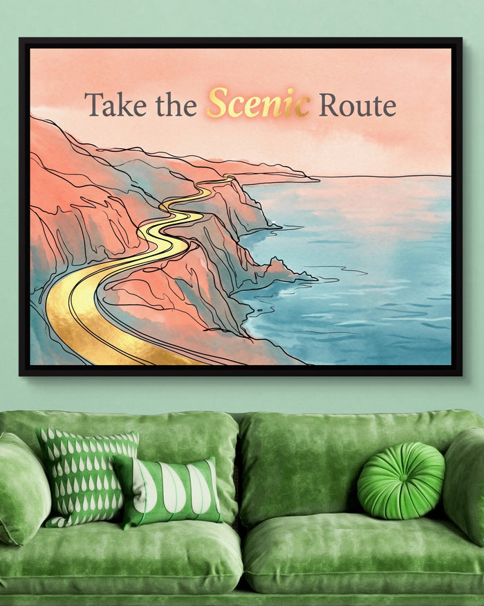 Golden Coastal Road — golden coastal road psd light green couch 1land framed black