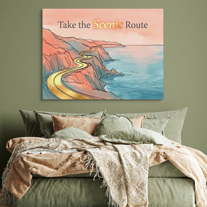 Golden Coastal Road — golden coastal road sq green bedroom 1land flush print