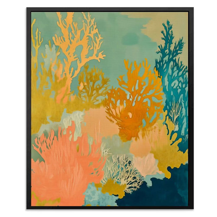 Golden Coral Bloom - Beach House Art for Bathroom