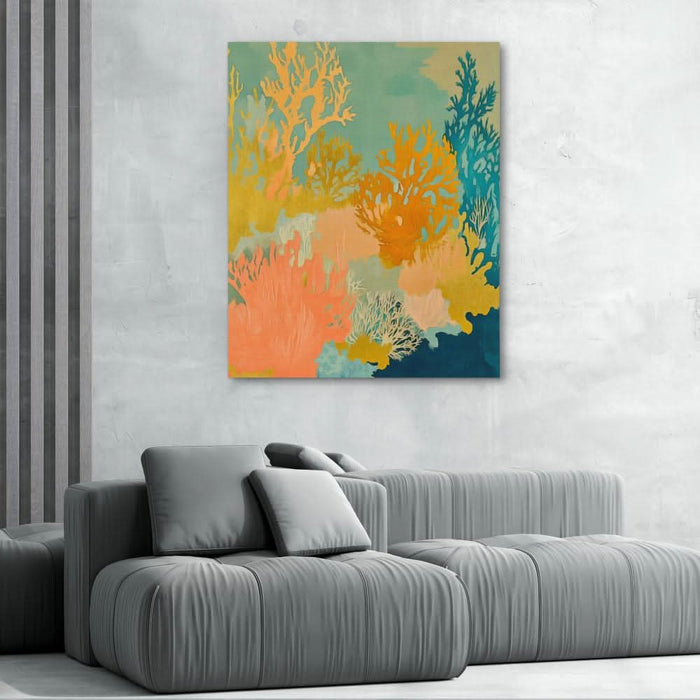 Golden Coral Bloom - Large Abstract Canvas Print