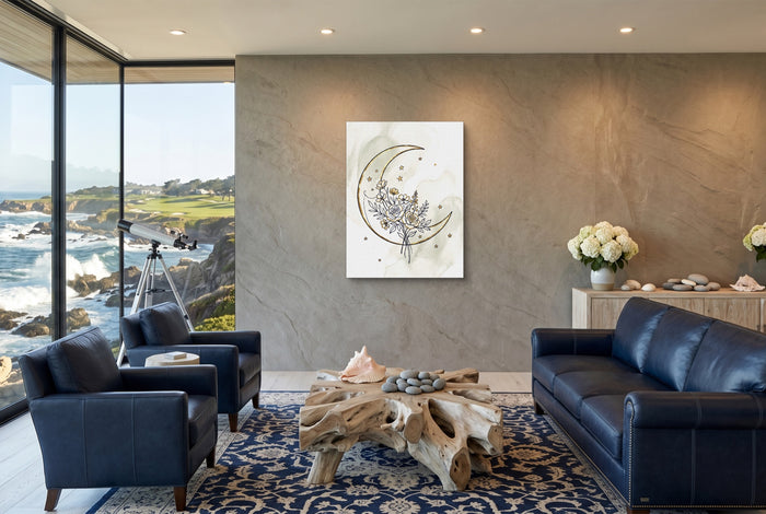 Golden Crescent Bloom — golden crescent bloom living room with ocean view 1port flush print
