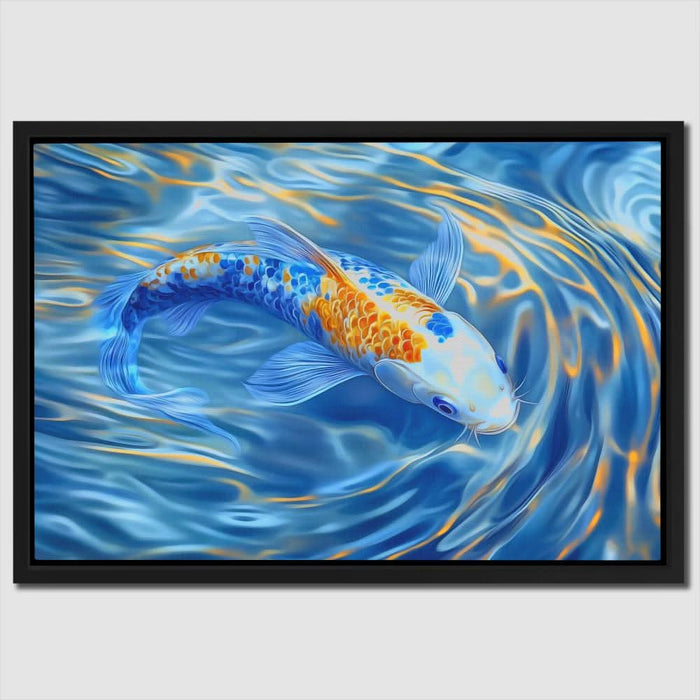 Golden Crest Koi - Fish Wall Art in Black Frame