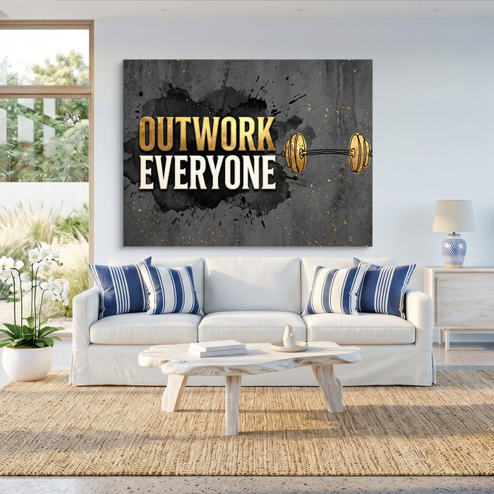 Golden Dumbbell Motivation — golden dumbbell motivation sq beach house 1land flush print