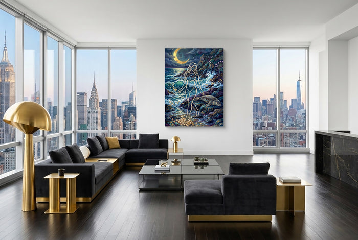 Golden Goddess Moonlight — golden goddess moonlight modern living room interior 4 1port flush print