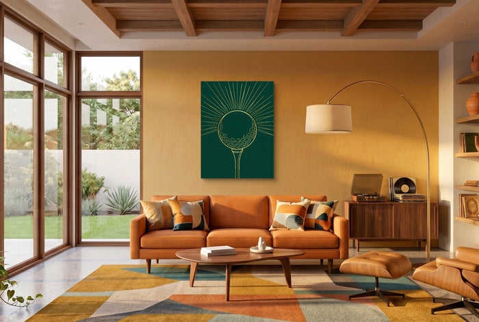 Golden Golf Sunrise — golden golf sunrise living room interior space 1port flush print