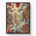 Golden Koi Waterfall — golden koi waterfall white studio framed black