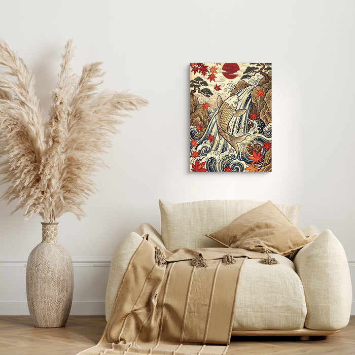 Golden Koi Waterfall — golden koi waterfall sq beige couch 1port flush print