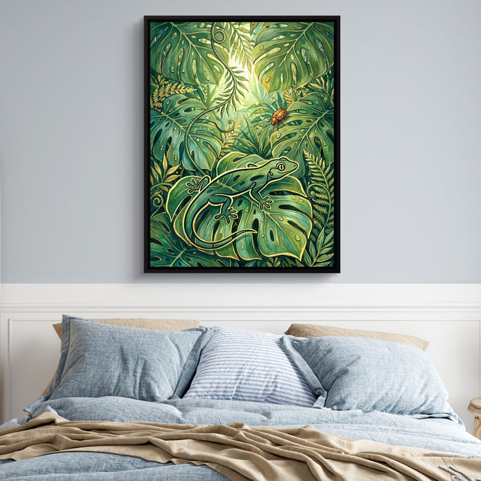 Golden Lizard Jungle — golden lizard jungle sq blue bedroom 1port framed black