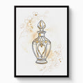Golden Perfume Bottle — golden perfume bottle white studio framed black