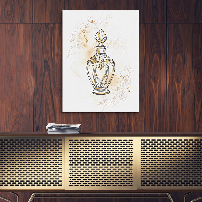 Golden Perfume Bottle — golden perfume bottle sq luxury wood wall close 1port flush print