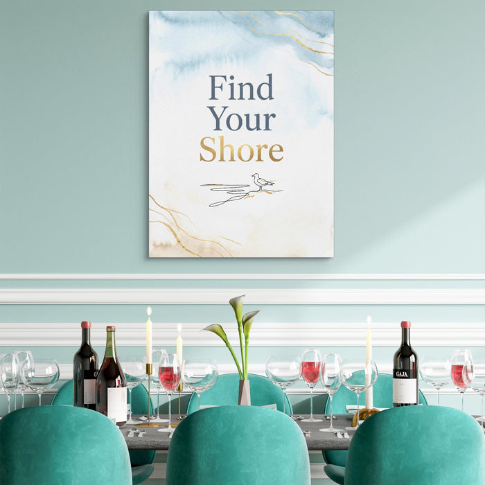 Golden Seagull Shore — golden seagull shore sq teal dining room 1port flush print