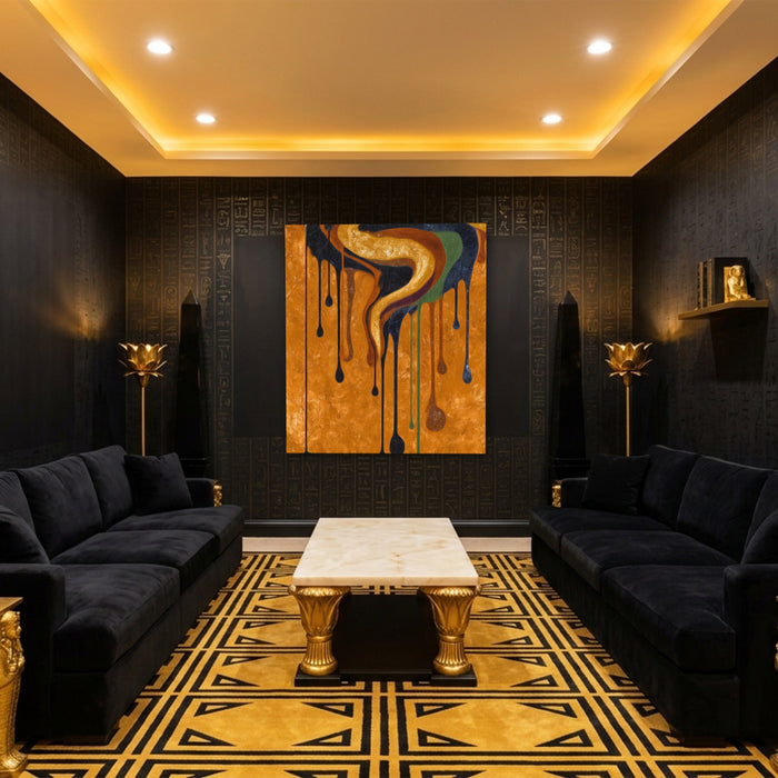 Golden Serpent Dripping canvas wall art, room view