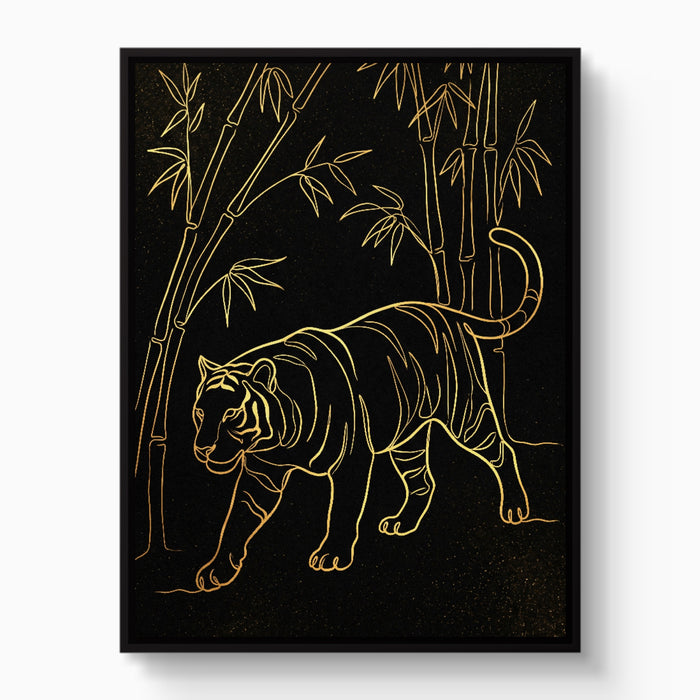 Golden Tiger Stroll — golden tiger stroll white studio framed black