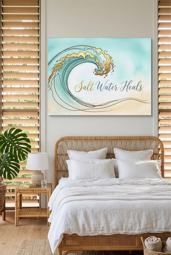 Golden Wave Crest — golden wave crest p bedroom with window blinds 1land flush print