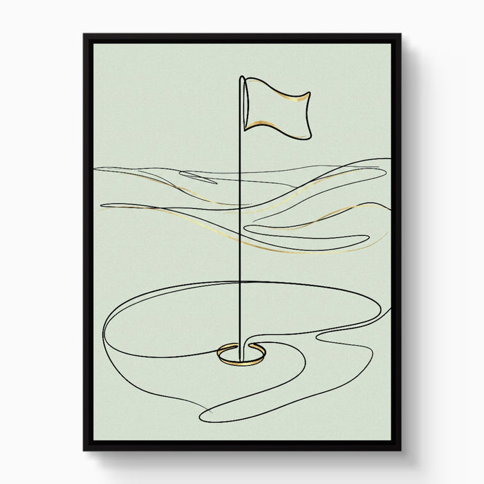 Golf Flag Golden — golf flag golden white studio framed black