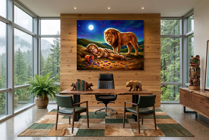 Gondolas Moonlit Planet — gondolas moonlit planet office with wooden desk 1land flush print