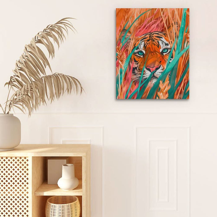 Grassy Tiger - Pink Jungle Canvas Print