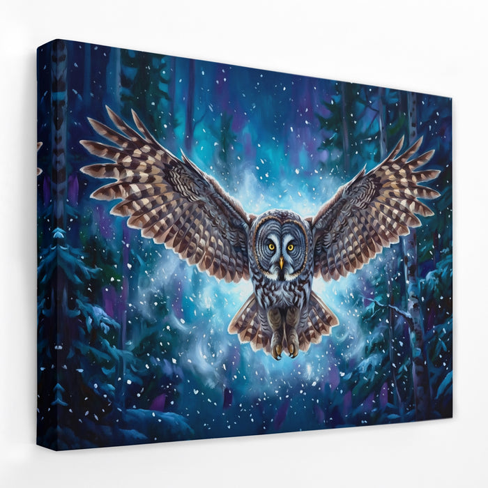 Great Grey Owl Flight — Great Grey Owl Flight Landscape   Side View   Mirror Wrap 148