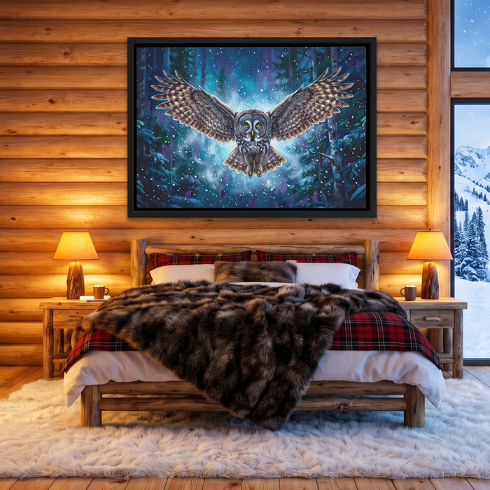 Great Grey Owl Flight — Great Grey Owl Flight Cozy Cabin Land 116