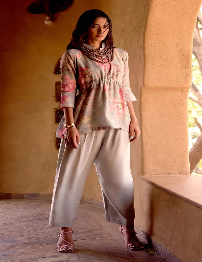 Green Dust Light Petals Linen Blend Co-ord Set