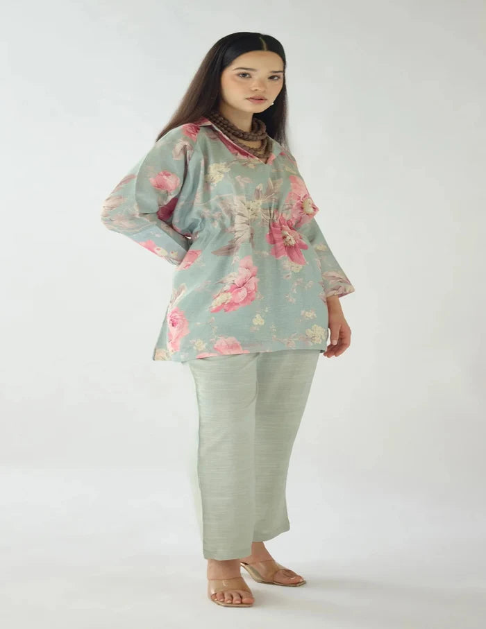 Green Dust Light Petals Linen Blend Co-ord Set