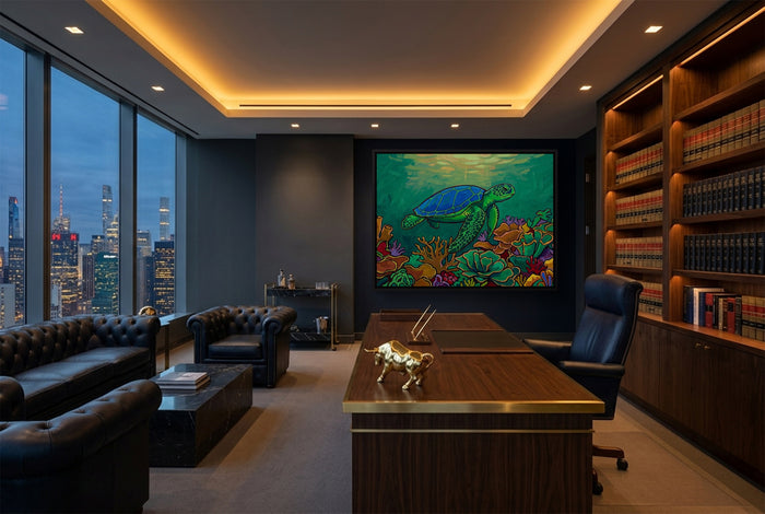 Green Turtle Gliding — green turtle gliding office with city view 4 1land framed black