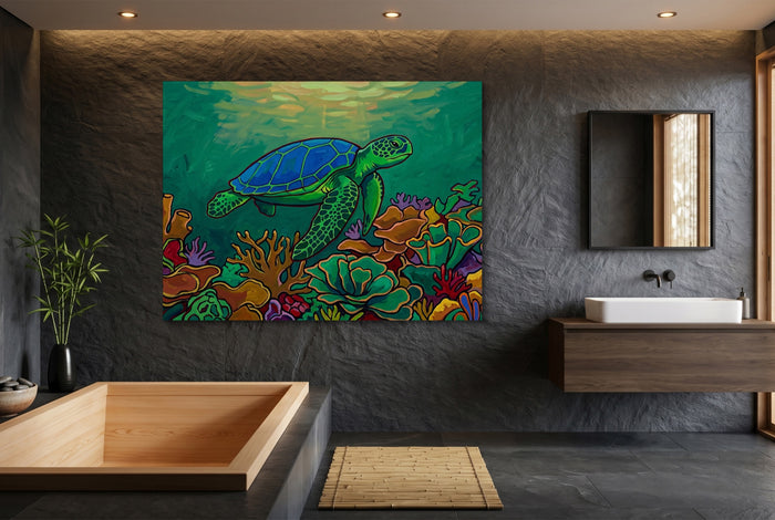 Green Turtle Gliding — green turtle gliding small bathroom interior 1land flush print
