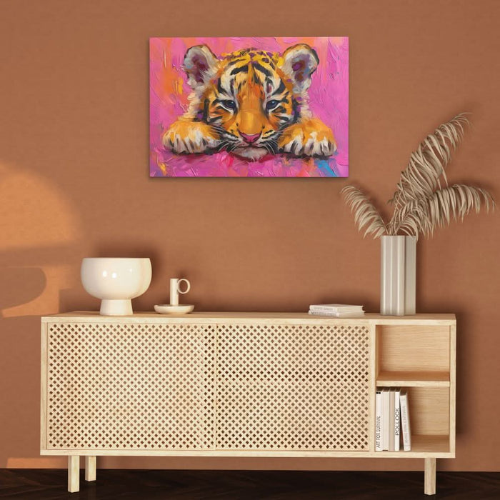 Grumpy Tiger Cub - Abstract Wall Art in Black Frame