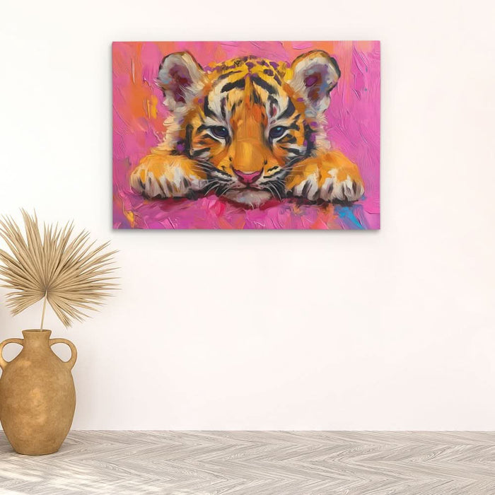 Grumpy Tiger Cub - Abstract Colorful Canvas Wall Art