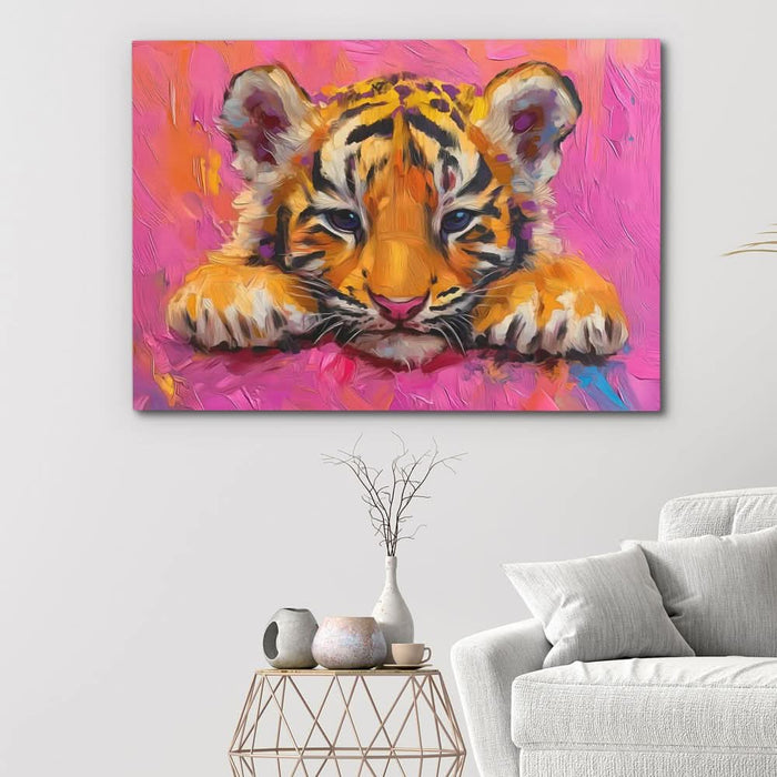 Grumpy Tiger Cub - Baby Animal Wall Art in Black Frame