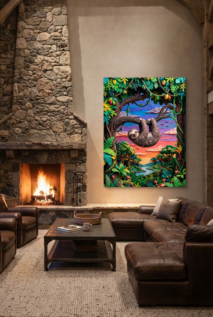 Hanging Sloth Sunset - Luxury Wall Art