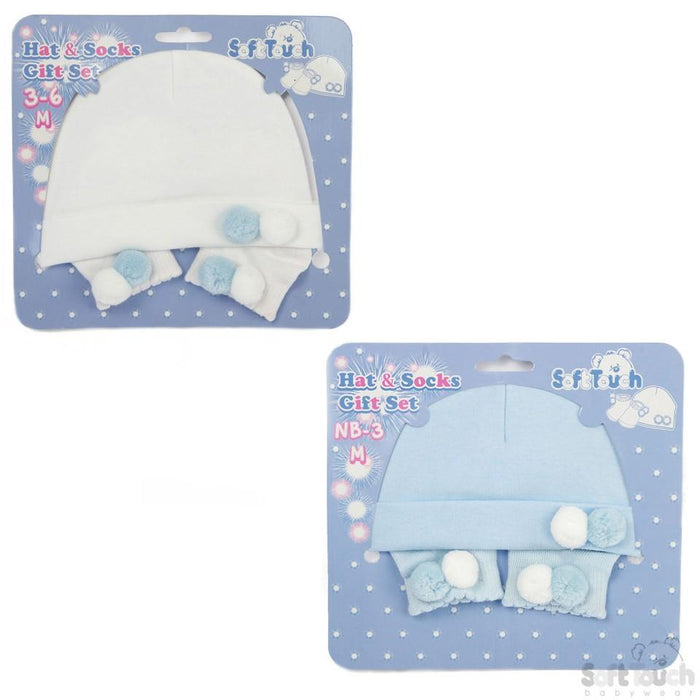 Hat & Socks Set W/2 Pom Poms HS106-B - Kidswholesale.co.uk