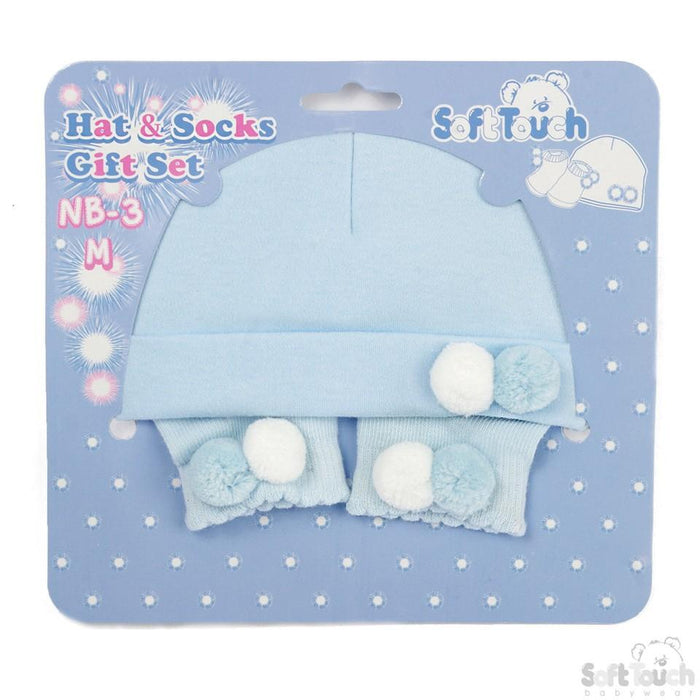 Hat & Socks Set W/2 Pom Poms HS106-B - Kidswholesale.co.uk