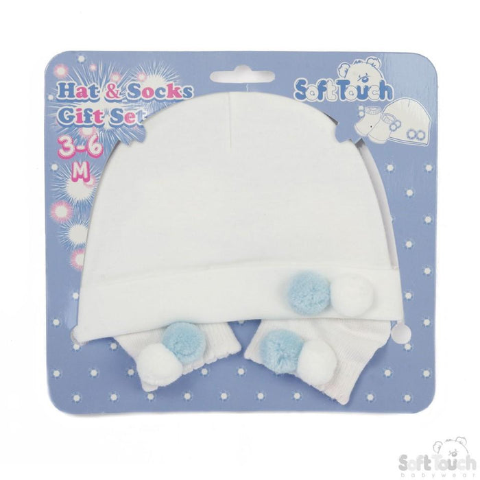 Hat & Socks Set W/2 Pom Poms HS106-B - Kidswholesale.co.uk